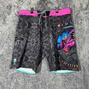 Sullen Art Collective Shorts Mens 34 Colorful Grim Reaper Skeleton Skull Swim